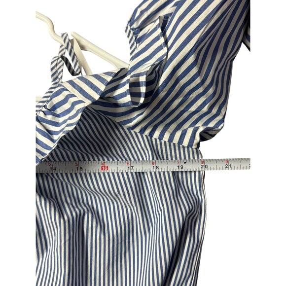 Maggy London Dress Size 10 Womens‎ Cold Shoulder White Blue Stripe Cotton /n2 - Picture 7 of 8